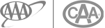 The image shows two circular logos with "AAA" on the left and "CAA" on the right, both encased in oval shapes.