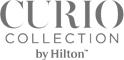 The image displays the logo for "Curio Collection by Hilton," a hotel brand under Hilton Worldwide.